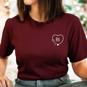 RN Registered Nurse Maroon T-shirt. Bella + Canvas XS.
